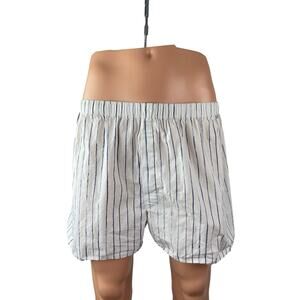 Sunspel Mens White Blue Striped Pull On Elastic Waist Lounge Boxer Shorts Size L